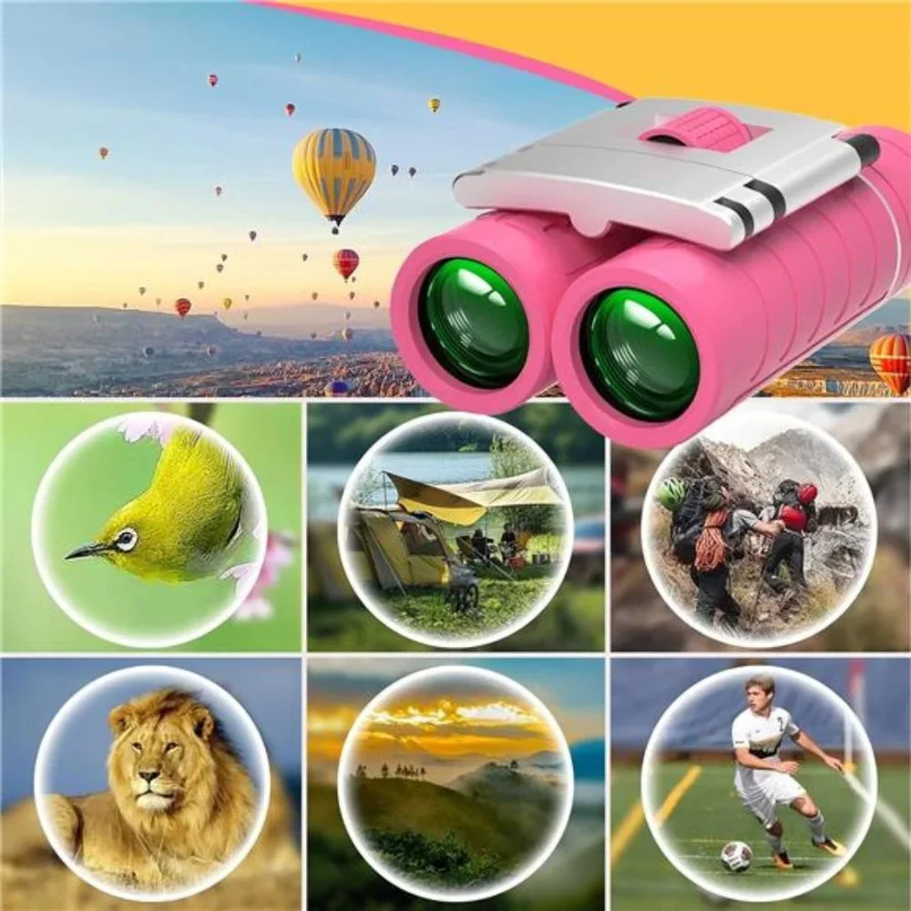 Binoculars 10x22 Compact Mini Pocket High Powered Binoculars, Waterproof,  Pink